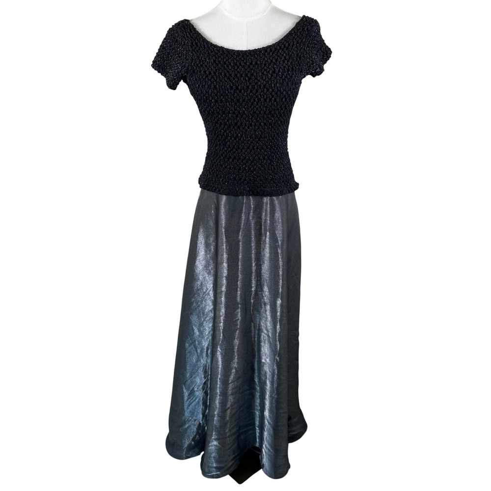JS Collections Gown Womens 8 Black Metallic Popcorn Top Dress Whimsygoth Formal